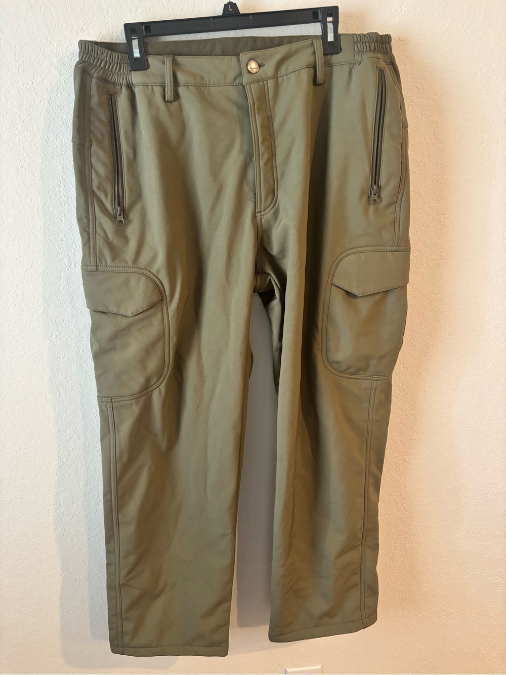 FREE SOLDIER Softshell Cargo Pants Men’s 38 Army Green Fleece Lined 28” Hiking